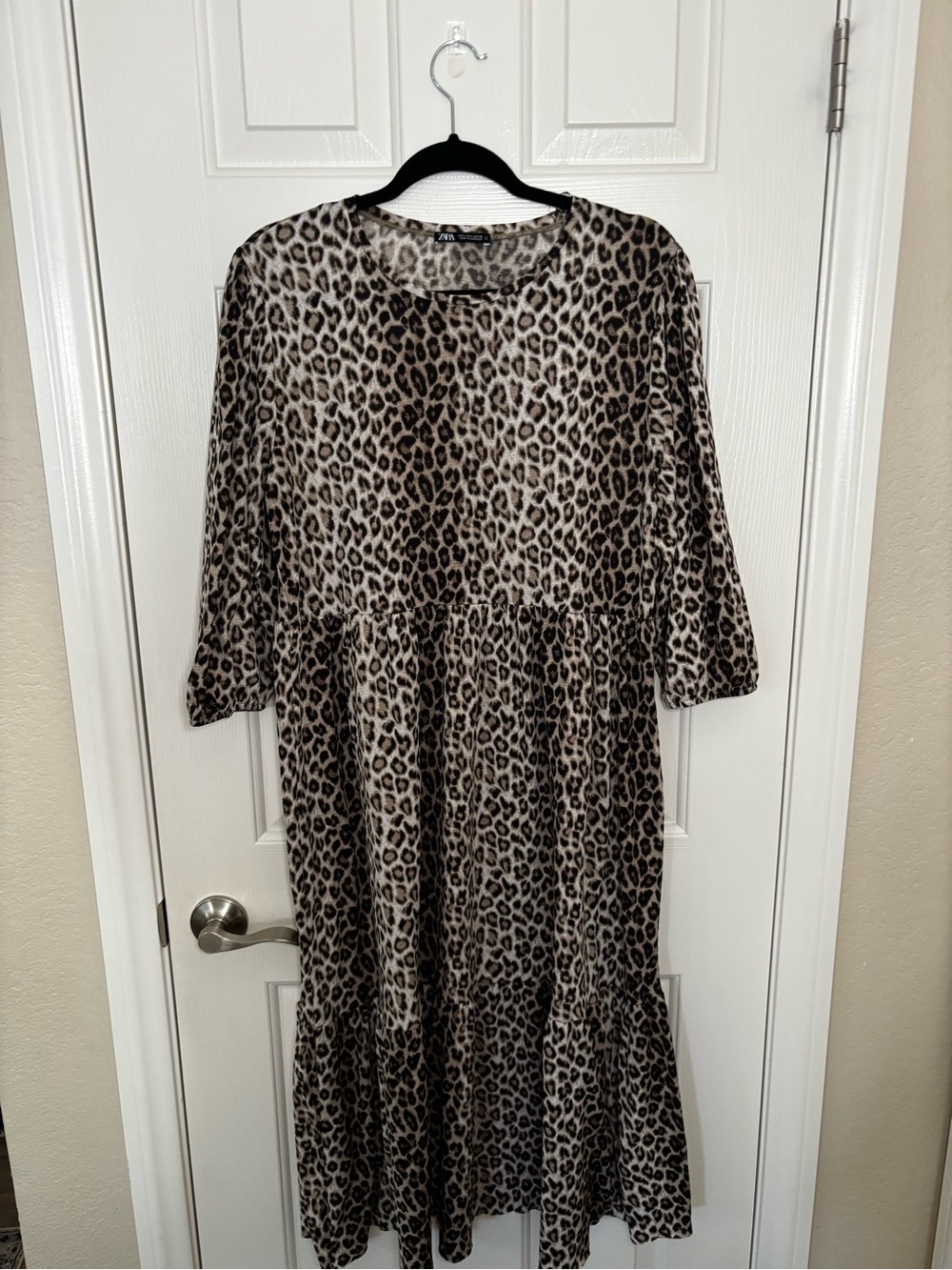 Zara Leopard Print Tiered Midi Dress - Brown/Black